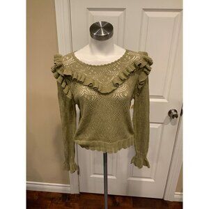 Love Shack Fancy Light Spanish Moss Green Open Knit Natalie Sweater, Size Medium